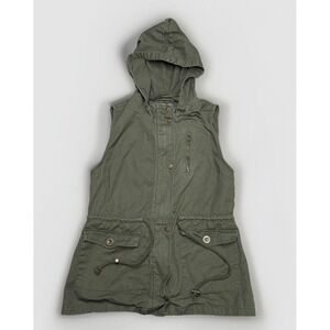 Cest Toi Vest Womens SMALL Tan Utility Full‎ Zip Button Pocket Drawstring